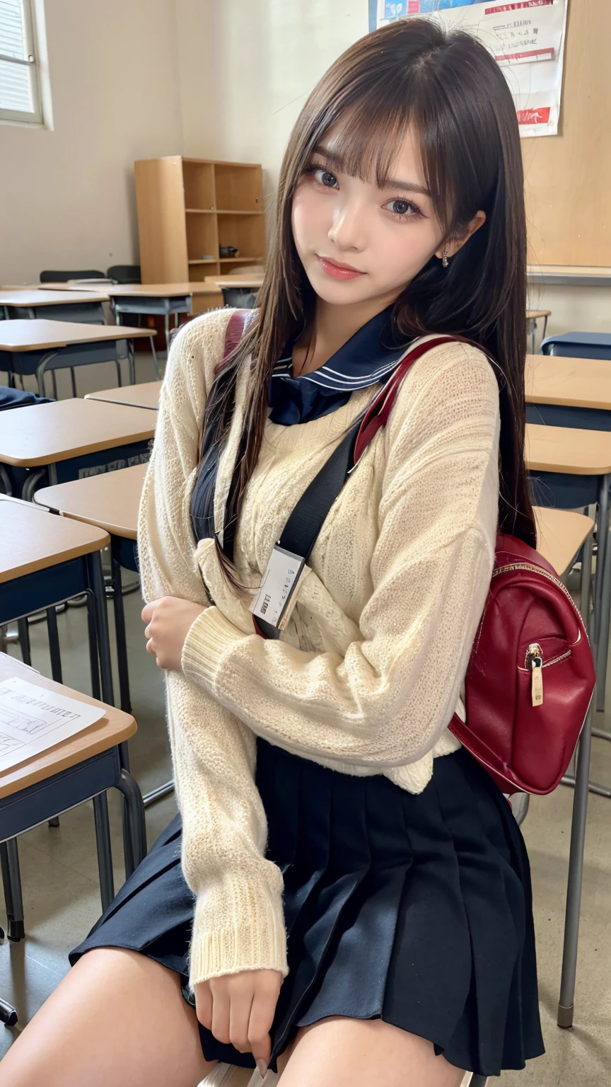 ((masterpiece, Highest quality)),Best aesthetics,One girl, , machine, Sitting, school machine, Black hair straight, classroom, Long Hair, indoor, Chair, View your viewers, :p, Focus Only, Brown eyes, skirt, Long sleeve, pencil, 1 boy, pencil case, paper, Seraph of the Black, Multiple Girls, pleated skirt, Sailor collar, bangs, Headrest, school bag, school Chair,smile,(pussy:1.4)