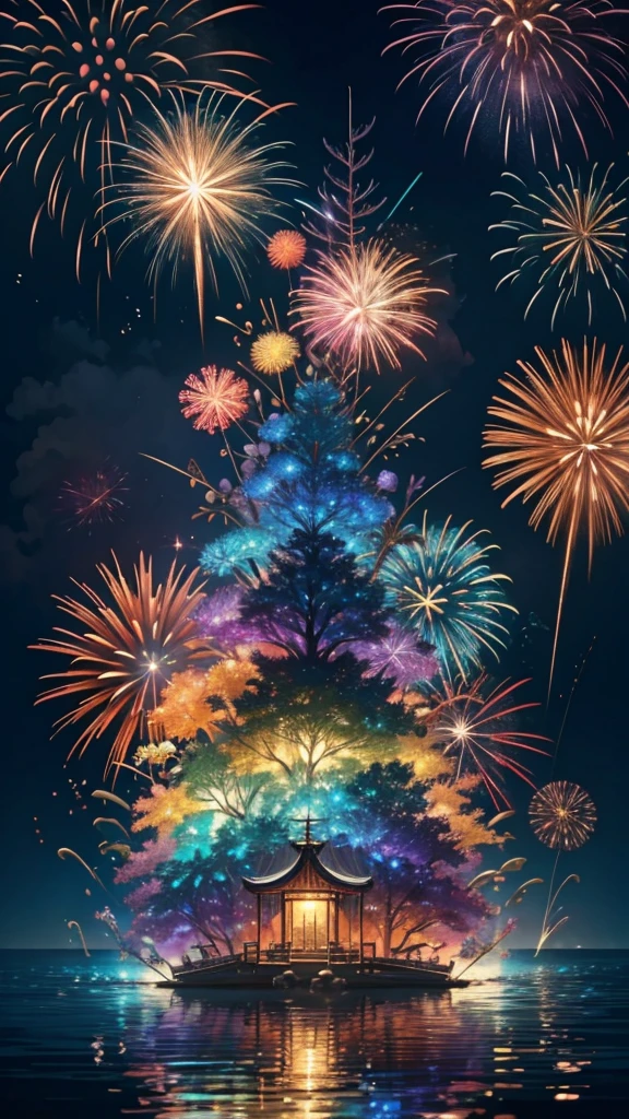 fish、whale、Whales、whaleたちに囲まれて、Mysterious Landscape、firework、firework大会、Rainbow colorsのfireworkが打ちあがっている瞬間、夜nullとともに、幻想的な海景色で壮大なfirework、future都市、Highest quality、masterpiece, (Diffuse reflection of light:1.2), When the fantastic rainbow turns into shadow, bathed in a mystical atmosphere.whaleたちも見ています, Cast magic spells. evoke a sense of wonder and awe. A fusion of natural grandeur and magic, Weaving dreams into reality. Behold, null, And the unknown, Fleeting、And an eternal moment, 16K, Ultra-high resolution.Realistic, Ultra-high resolution, to be born,future、Rainbow colorsに光り輝く、Rainbow colors、The world 30 years from now。