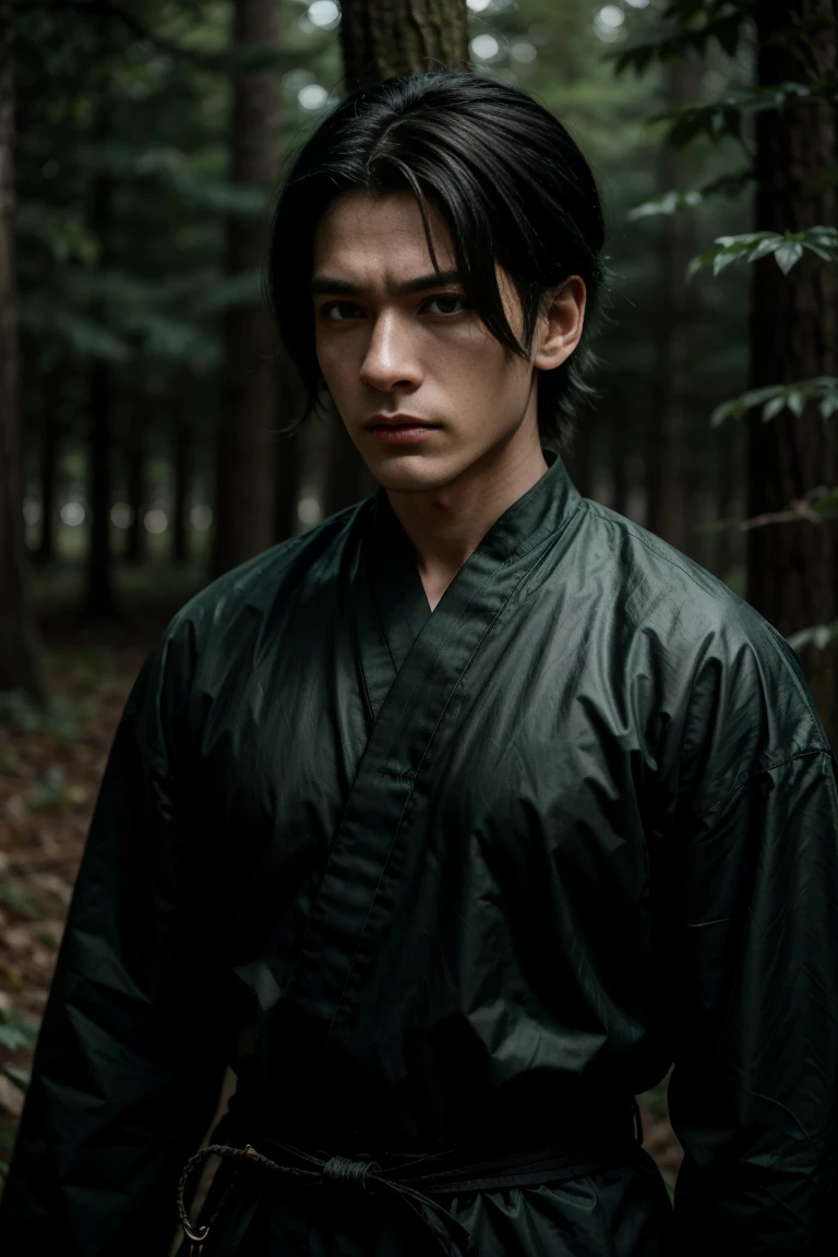 (Highest quality, Ultra HD, 16k, Masterpiece) Gojo Satoru from Jujutsu Kaisen, known for his striking white hair and blindfold, is standing confidently in Tanjiro Kamado's iconic Demon Slayer costume. The shot is a detailed, medium close-up, capturing Gojo's unique features and the intricacies of the costume.
Gojo is dressed in the signature green and black checkered haori, draped over a dark, form-fitting Demon Slayer uniform. The haori's pattern is meticulously detailed, with vibrant colors and realistic textures. The uniform includes a traditional black top and hakama pants, secured with a white belt, perfectly tailored to fit Gojo's tall and lean physique. He also wears Tanjiro's distinctive hanafuda earrings, which add an authentic touch to the ensemble.
Gojo's usually covered eyes are now exposed, revealing his piercing blue gaze, adding an intriguing contrast to the familiar outfit. His expression is a mix of calm confidence and readiness for battle, reflecting his formidable strength and skill.
The background is a mystical, foggy forest, reminiscent of scenes from Demon Slayer. The towering trees and faint glimmers of sunlight filtering through the dense canopy create an atmospheric, ethereal setting. The forest floor is scattered with fallen leaves and small patches of grass, adding to the natural, immersive environment.
The lighting is soft yet dramatic, highlighting Gojo's features and the detailed textures of his clothing. Shadows play across his face and the folds of the haori, enhancing the realism and depth of the scene. The overall composition captures the essence of a crossover between two beloved anime series, blending Gojo Satoru's powerful presence with the iconic look of Tanjiro Kamado.