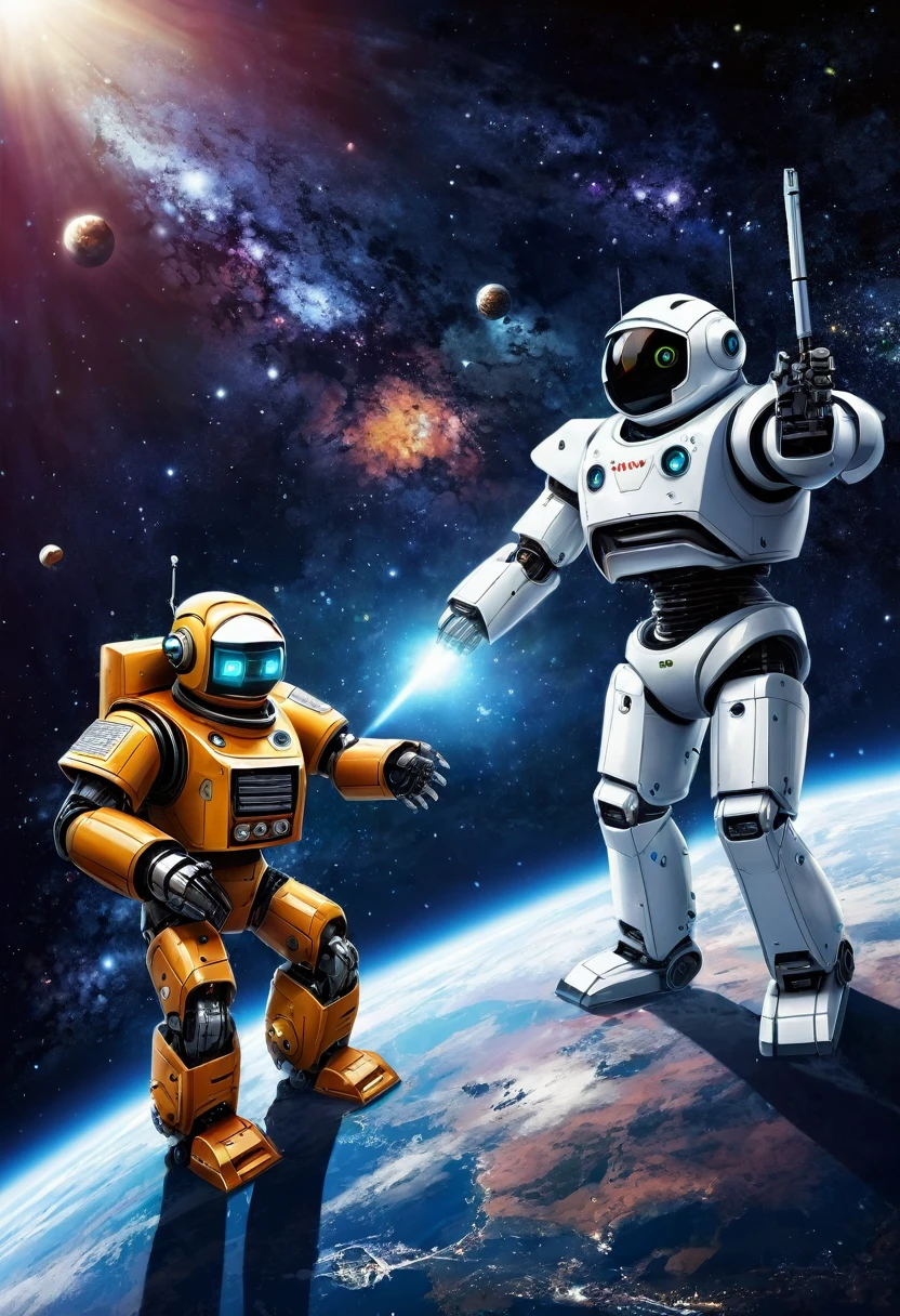 Bear vs robot in space