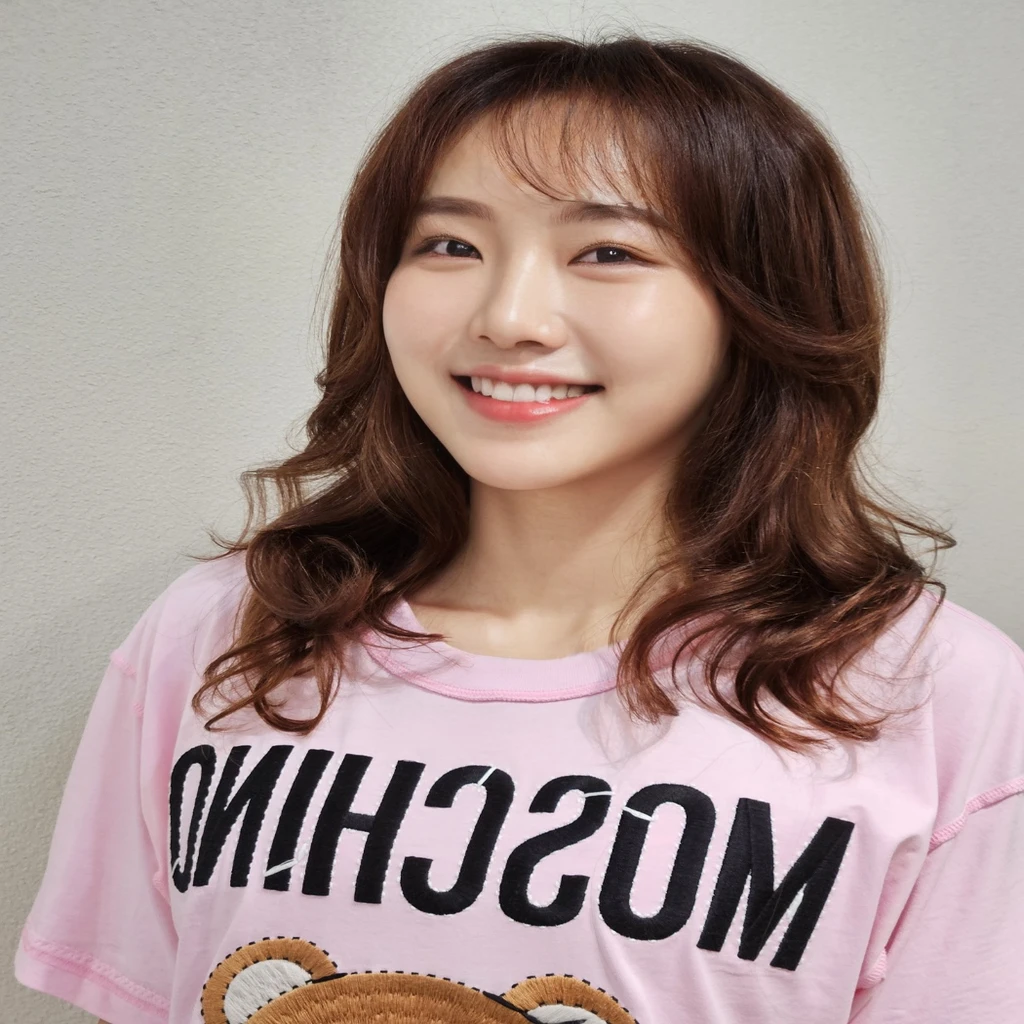Best Quality, 8k, Masterpiece, (Portrait: 1.3), (photo realistic:1.4), (hyper realistic:1.4), Sharp Focus, looking at viewer, (smoother lighting:1.1), (increase cinematic lighting quality:0.9), realistic lighting, backlighting, light on face, ray trace, (brightening light:1.2), (Increase quality:1.4), sharp detail, (best quality real texture skin:1.4), finely detailed eyes, black_eyes, finely detailed face, 25 year old Korean woman,smiling_face