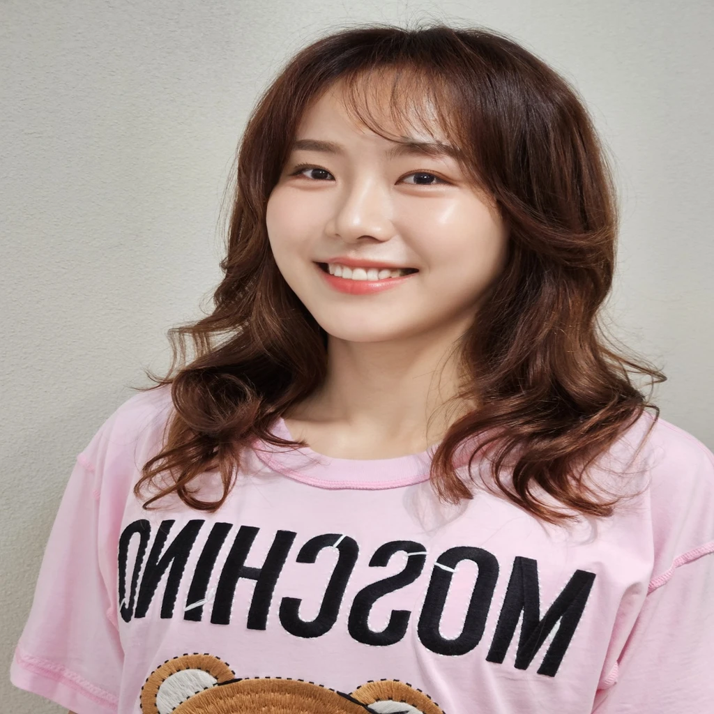 Best Quality, 8k, Masterpiece, (Portrait: 1.3), (photo realistic:1.4), (hyper realistic:1.4), Sharp Focus, looking at viewer, (smoother lighting:1.1), (increase cinematic lighting quality:0.9), realistic lighting, backlighting, light on face, ray trace, (brightening light:1.2), (Increase quality:1.4), sharp detail, (best quality real texture skin:1.4), finely detailed eyes, black_eyes, finely detailed face, 25 year old Korean woman,smiling_face