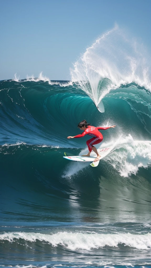 Competing in surfing at the Olympics。
