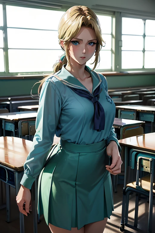 Masterpiece ((woman,Anime style face,greenish blue eyes )) Group (((((Location: School classroom))))) (((((The place is school))))) (((((womanは授業を受けている))))) 8k(((((high school girl)))))
