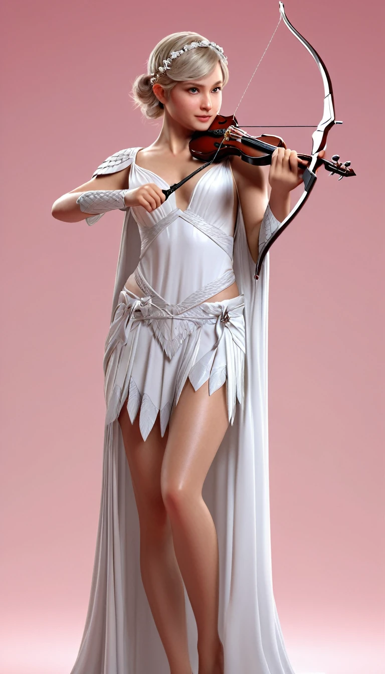 ((Masterpiece, top quality, high resolution)), ((highly detailed CG unified 8K wallpaper)), Cupid holding a bow, arrow tip shaped like a heart, aiming at viewer, full body, fluttering thin robe wrapped around body, photorealistic