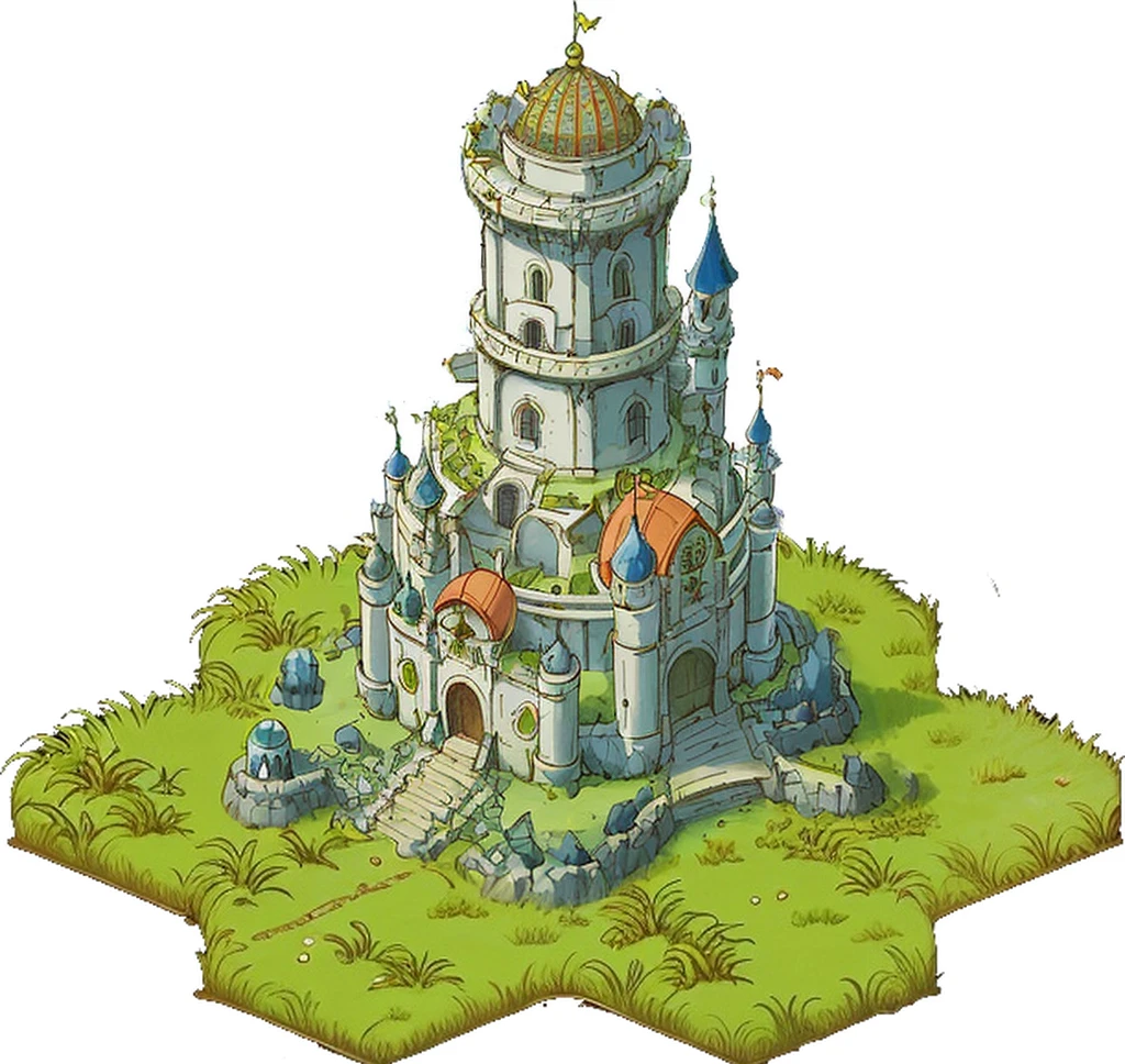 isometric, round tower, dome top, phalic, penis shaped, anime, anime style