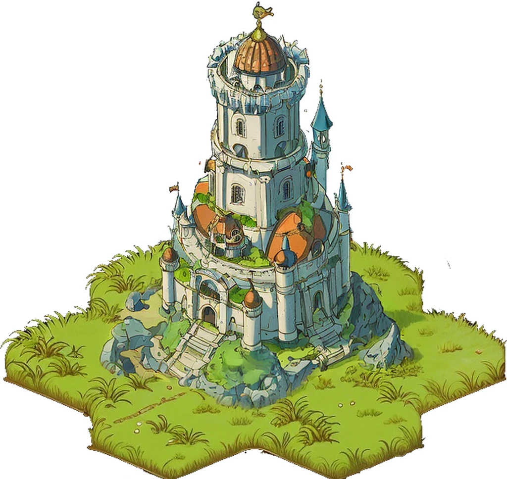 isometric, round tower, dome top, phalic, penis shaped, anime, anime style