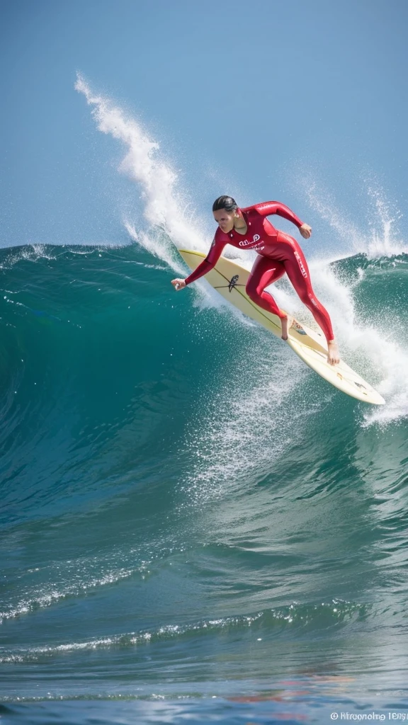 Competing in surfing at the Olympics。