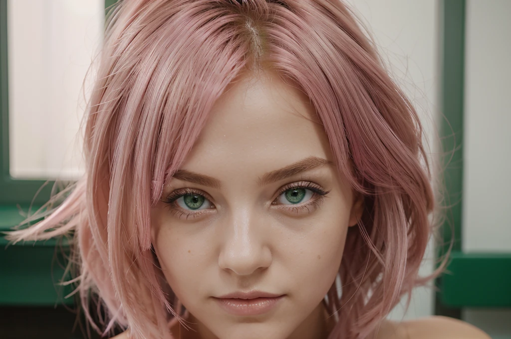 masterpiece, Best quality, 1 girl, pink_hair, green_eyes, ,