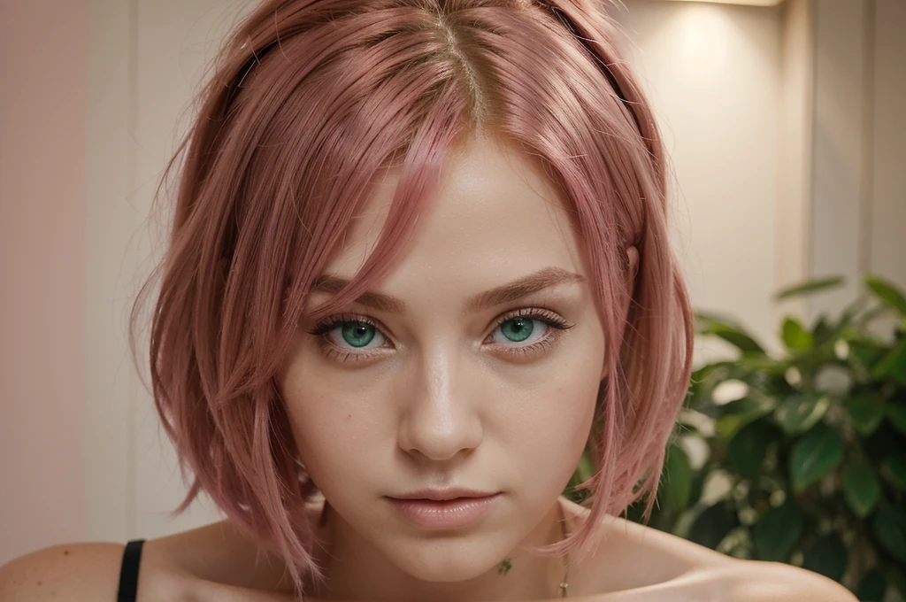 masterpiece, Best quality, 1 girl, pink_hair, green_eyes, ,