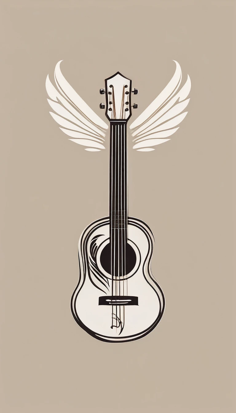 A minimal, modern, simple, cinematic logotype for the brand “Penamemoria". The logo design must be a simple, magical feather and a boy playing acoustic guitar. The logo must convey a sense of music, stories and dreams. Logo design impressed on a book cover. Minimalistic logo