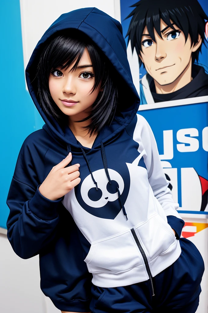 Create a anime cartoon wearing hoodi