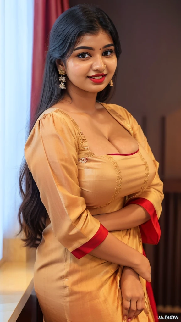 Indian woman masterpiece, best quality,   ultra-detailed, (warm hue, warm tone: 1.2), 
wearing Hook Blouse, 20 years old, 
big tits1.8 ,((Huge breasts 1.6)), Plump body 1.8 , (Indian instagram photo, wearing 
Hook Blouse  closeup face photo of 23 y.o 
Chloe in kebaya, Red Lipstick, sensual Lipstick 
Sensational Make Up, huge cleavage, huge   breasts pale skin, (smile:0.4), hard shadows,   White G-STRING, bright lighting 