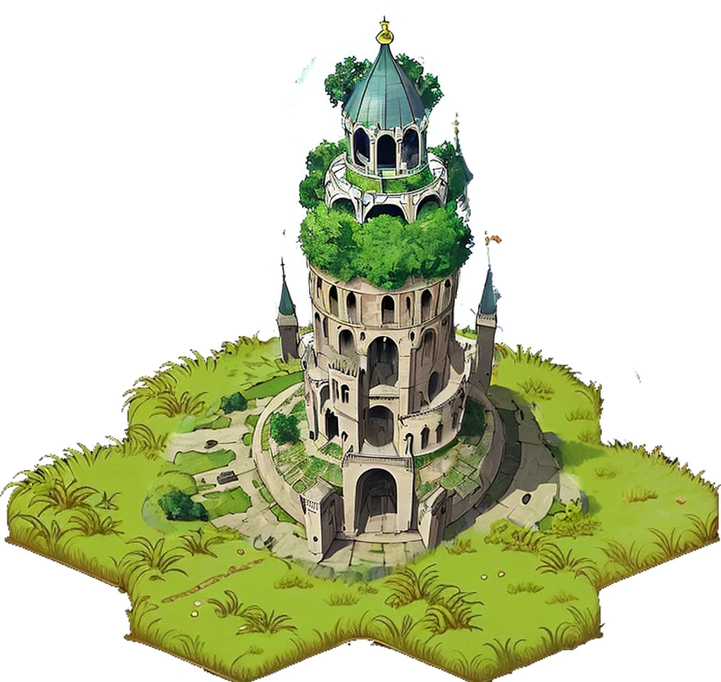 medieval tower, round tower, dome top, phalic, penis shaped, anime, anime style,