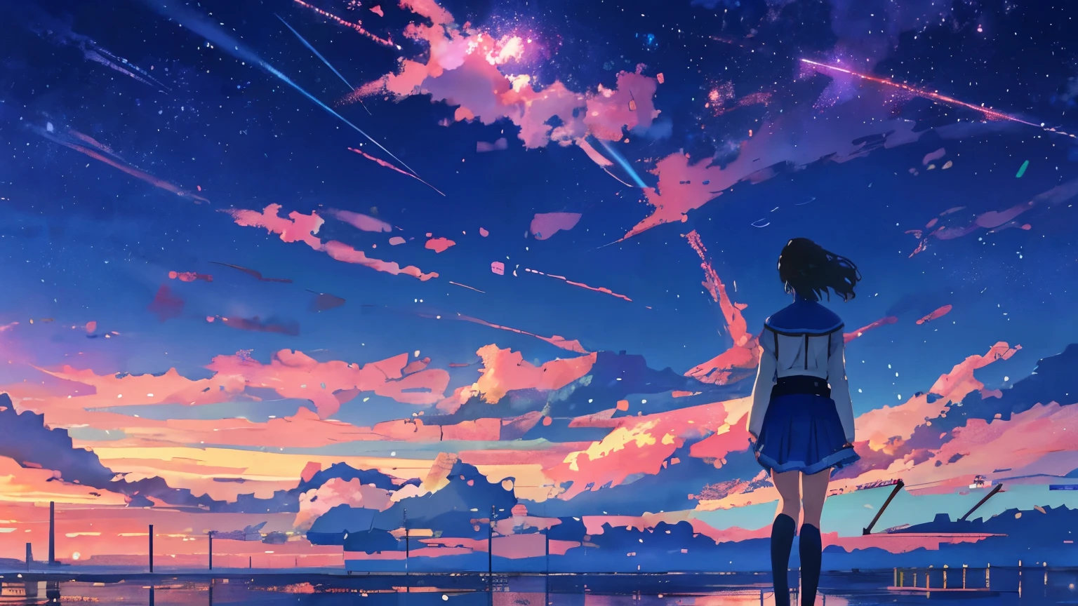 A girl in uniform、Anime - Summer、 null，青null。Written by Makoto Shinkai， anime art wallpaper 4k， anime art wallpaper 4k， Anime Art Wallpapers 8K， anime wallpaper 4k， anime wallpaper 4k， 4k anime wallpaper， Anime Sky， Awesome Wallpapers， Anime Background，  Anime Background Art