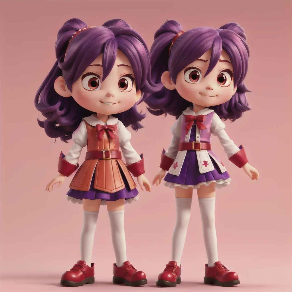 anime - style girl purple hair with a red cape and white dress holding a katana, hide fingers, anime styled 3d, render of a cute 3d anime girl, cute! c4d, stylized anime, y 2 k cutecore clowncore, bubbly, bubble goth, cute 3 d render, kawaii hq render, anime stylized, 3d anime girl, high res render, blur gradation background