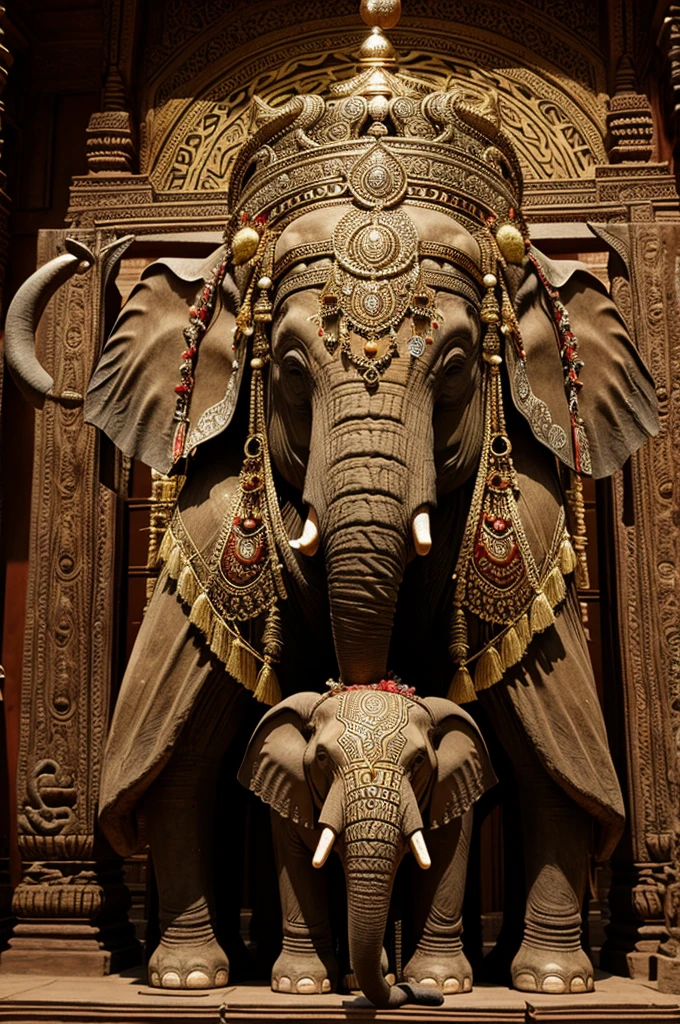 The elephant is worshipping Bholenath and putting a garland around Bholenath's neck.