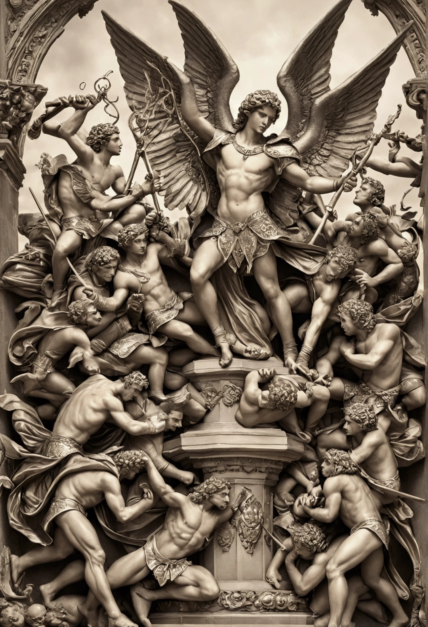 7 male archangels battling 1000 devils
