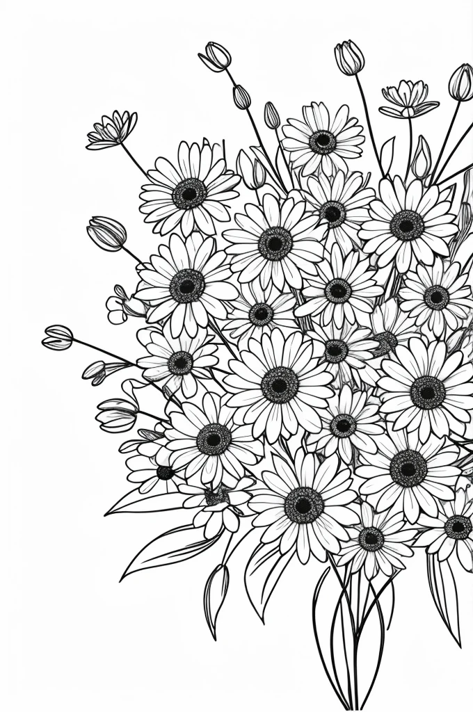 Illustrate a cluster of flowers with clean lines and minimal details.