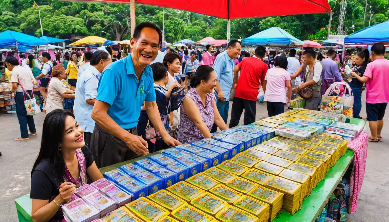Flea market in Thailand There were people all over the place selling lottery tickets. People are choosing to buy Thai government lottery tickets., , ,, senior adult, very happy face, Thai, summer, middle age adult, very happy face, Thai, spring