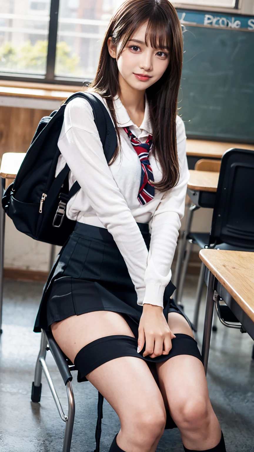 ((masterpiece, Highest quality)),Best aesthetics,One girl, , machine, Sitting, school machine, Black hair straight, classroom, Long Hair, indoor, Chair, View your viewers, :p, Focus Only, Brown eyes, mini skirt, Long sleeve, pencil, 1 boy, pencil case, paper, Seraph of the Black, Multiple Girls, Pleated skirt, Sailor collar, bangs, Headrest, school bag, school Chair,smile,(skirt lift:1.8),Knee-high socks,Showing off her black underwear,nsfw