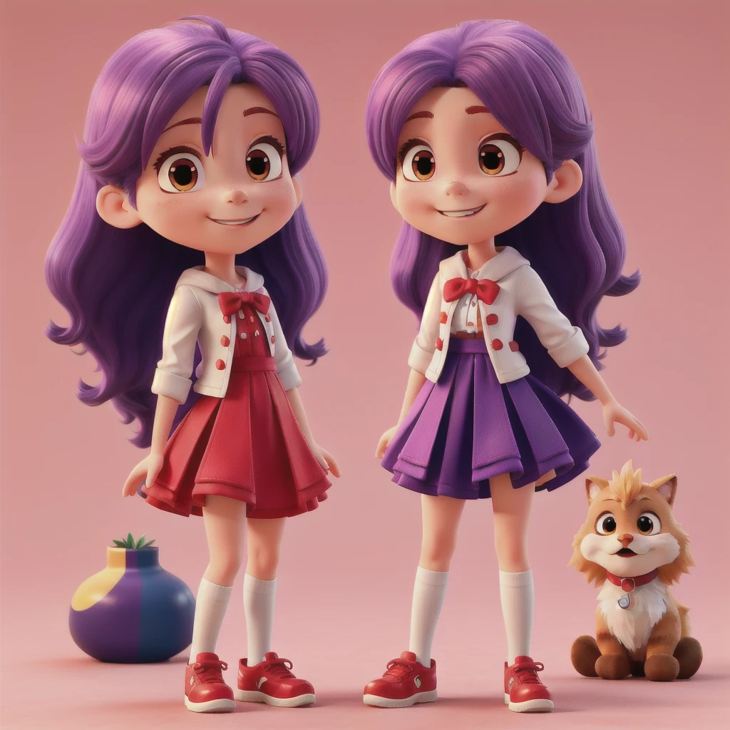 anime - style 4girls with purple hair with a red cape and white dress, hide fingers, anime styled 3d, render of a cute 3d anime girl, cute! c4d, stylized anime, y 4 k cutecore clowncore, clearly image, cute 3 d render, kawaii hq render, anime stylized, 3d anime girl, high res render, blur gradation background, distance, no weld blend character, no shadows