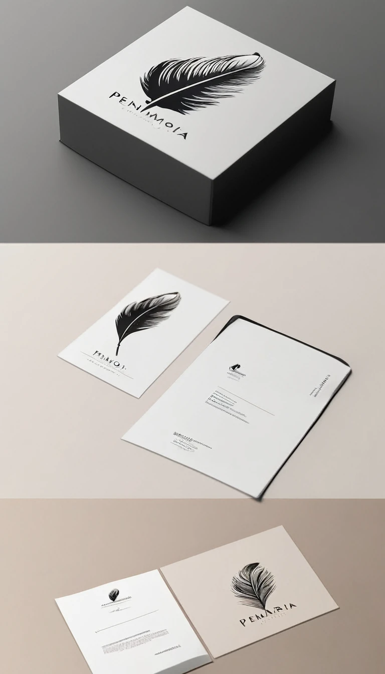 A minimal, modern, simple, cinematic logo design for the brand “Penamemoria". Create a modern, minimalistic, high-quality, logo of a memory feather. The logo must be convey a sense of dreams, stories, memories, music and imagination.