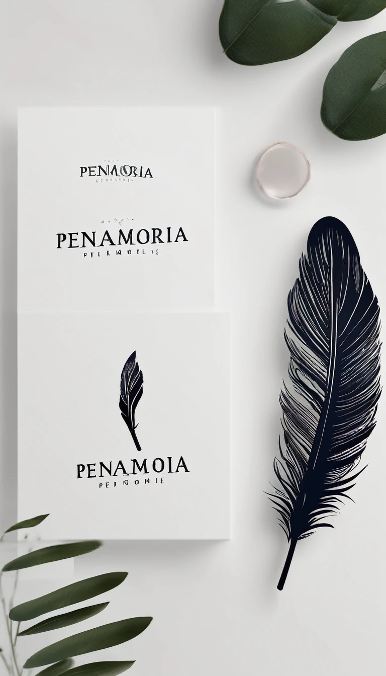 A minimal, modern, simple, cinematic logo design for the brand “Penamemoria". Create a modern, minimalistic, high-quality, logo of a memory feather. The logo must be convey a sense of dreams, stories, memories, music and imagination.