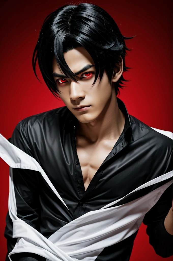 Young Wes Borland anime figure, black hair, pale, black clothes, black eyes