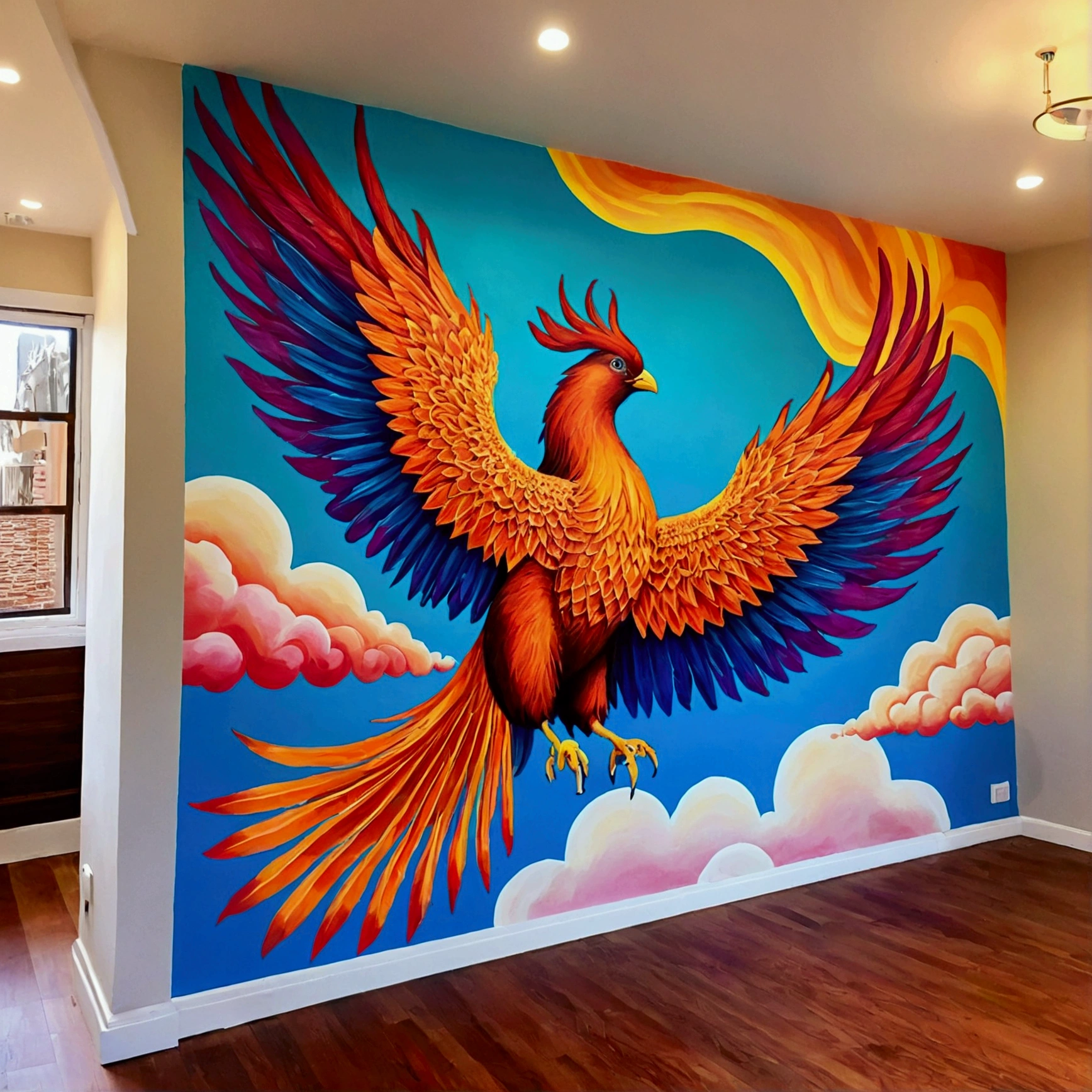 mural,Ultra-high sharpnesoon,Spectacular Scene,Colorful Colorful,Bright colors,Phoenix on a colorful cloud,敦煌のmural,