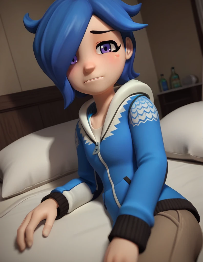 pov, Marinette Dupain-Cheng from Miraculous, white shirt, black jacket, slim, dark-blue hair, short pigtails, blowjob, 3d, looking at viewer, angry, deepthroar