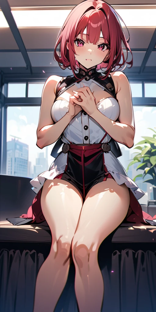 top-quality、Photorealsitic、8k、hight resolution、 1 人、femele、(ultra gigantic tits:1.3)、s Office、Pubic hair is visible、Gray suit、No panties、Boldly pull up the skirt、At work、((Sit at a desk and open your legs wide))、Bend your knees and open your legs、slightly shorter hairstyle、stockings、Red sheer panties
