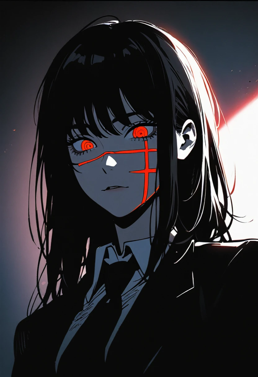 1girl, yoru \(chainsaw man\), chainsaw man,hard lighting, high contrast, noir style portrait,masterpiece, best quality, absurdres,