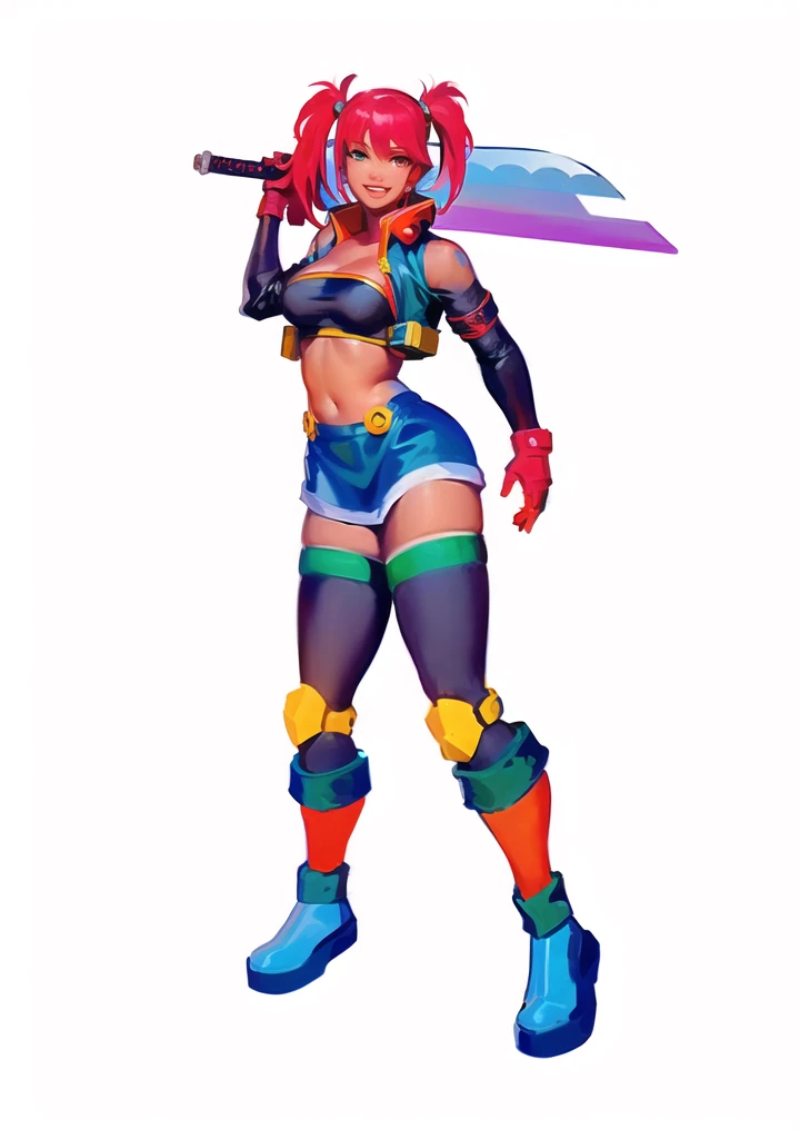 anime girl with a sword and a short skirt, katana zero video game character, natalie from epic battle fantasy, 90s comic book character design, knights of zodiac girl, jrpg character, fighting game character, video game characters designs, video game character design, chrono trigger guilty gear style, crono, portrait knights of zodiac girl, official character art