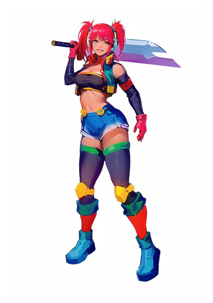anime girl with a sword and a short skirt, katana zero video game character, natalie from epic battle fantasy, 90s comic book character design, knights of zodiac girl, jrpg character, fighting game character, video game characters designs, video game character design, chrono trigger guilty gear style, crono, portrait knights of zodiac girl, official character art