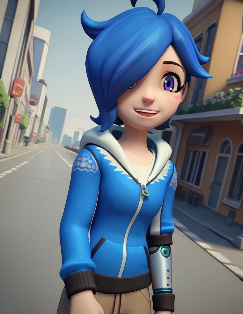 score_9, score_8_up, score_7_up, source_anime,
turboartificialrapidintelligence, turbo artificial rapid intelligence, blue hair,hair over one eye, purple eyes, 3d,
hood, hoodie,
outside, street, city, on side, happy,
looking at viewer, dutch angle, solo,