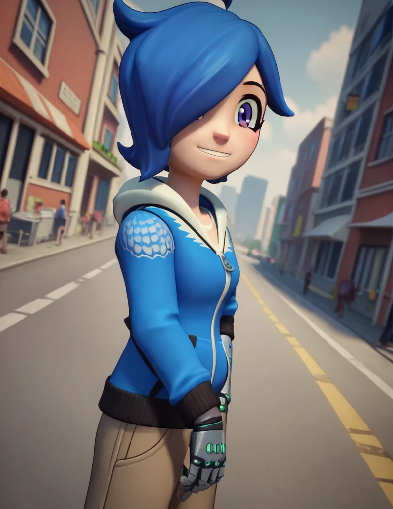 score_9, score_8_up, score_7_up, source_anime,
turboartificialrapidintelligence, turbo artificial rapid intelligence, blue hair,hair over one eye, purple eyes, 3d,
hood, hoodie,
outside, street, city, on side, happy,
looking at viewer, dutch angle, solo,