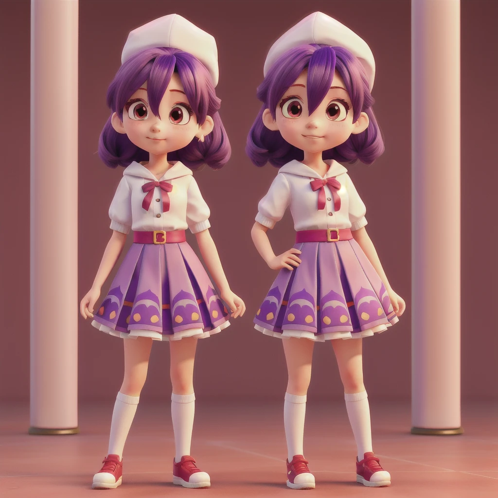 anime - style girl with purple hair with a red cape and white dress, 1style character, same girl with 4 different outfits, 4dress variation, simple pose with hide fingers, anime styled 3d, render of a cute 3d anime girl, cute! c4d, stylized anime, y 4 k cutecore clowncore, clearly image, cute 3 d render, kawaii hq render, anime stylized, 3d anime girl, high res render, blur gradation background, distance, no weld blend character, no shadows