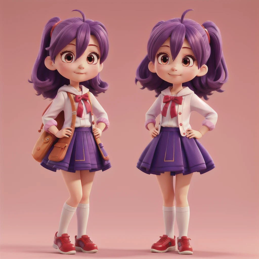 anime - style girl with purple hair with a red cape and white dress, 1style character, same girl with 4 different outfits, 4dress variation, simple pose with hide fingers, anime styled 3d, render of a cute 3d anime girl, cute! c4d, stylized anime, y 4 k cutecore clowncore, clearly image, cute 3 d render, kawaii hq render, anime stylized, 3d anime girl, high res render, blur gradation background, distance, no weld blend character, no shadows