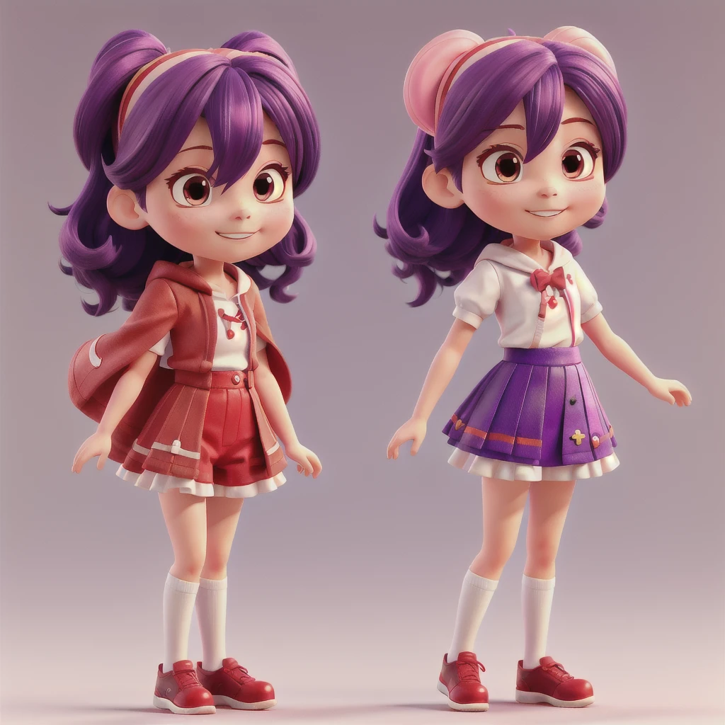 anime - style girl with purple hair with a red cape and white dress, 1style character, same girl with 4 different outfits, 4dress variation, simple pose with hide fingers, anime styled 3d, render of a cute 3d anime girl, cute! c4d, stylized anime, y 4 k cutecore clowncore, clearly image, cute 3 d render, kawaii hq render, anime stylized, 3d anime girl, high res render, blur gradation background, distance, no weld blend character, no shadows
