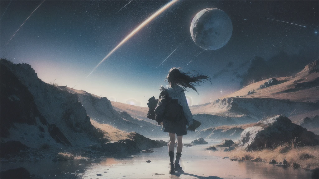 midnight, Absurd, High resolution, Super detailed, (One girl:1.3),
Break Lomography, Analogue photography, Vibrant colors, Soft Focus, Light leakage, Dreamy atmosphere, Experimental charm, Nostalgic Charm BREAK Color Field Painting, large colored bands, abstract expressionism, Bold colors, Emotional impact, Atmospheric Depth, Minimalist Approach BREAK
, Space Exploration, Celestial Bodies, Astronomical phenomena, Scientific discoveries, otherworldly wonders