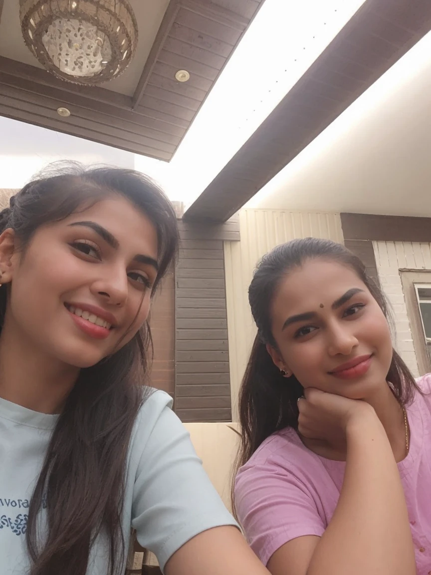 16 years girl named mouni roy, wearing kurti, smile, backyard, high ponytail, portait photo, dramatical lighting, sunlight, blue sky, without makeup, family reunion, bbq party