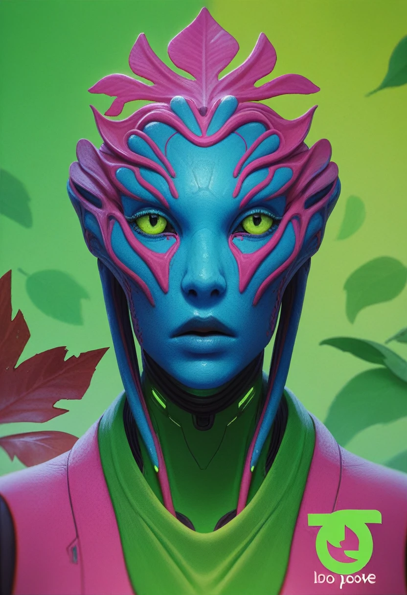 (alien logo), leaf dope background, 3D Blender render, vibrant green color tones, high contrast, cool tone, futuristic atmosphere, intricate details, sci-fi elements, organic textures, ultra-detailed, HD,