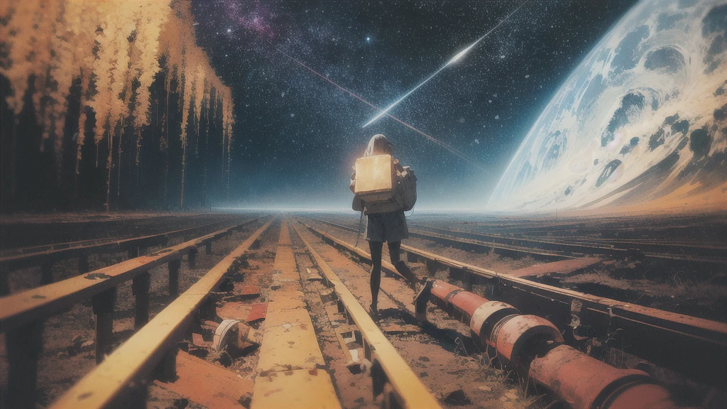 midnight, Absurd, High resolution, Super detailed, (One girl:1.3),
Break Lomography, Analogue photography, Vibrant colors, Soft Focus, Light leakage, Dreamy atmosphere, Experimental charm, Nostalgic Charm BREAK Color Field Painting, large colored bands, abstract expressionism, Bold colors, Emotional impact, Atmospheric Depth, Minimalist Approach BREAK
, Space Exploration, Celestial Bodies, Astronomical phenomena, Scientific discoveries, otherworldly wonders