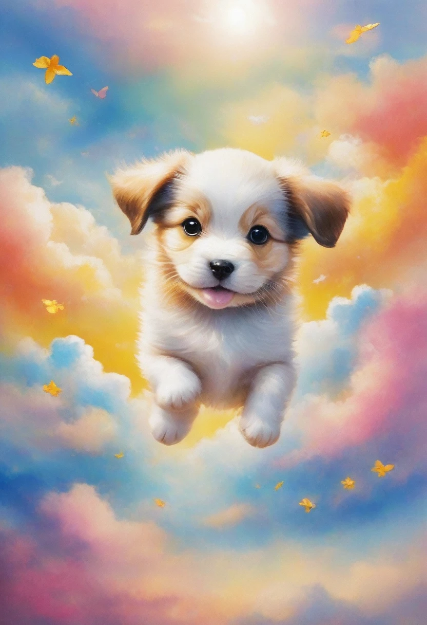  Puppy flying through the clouds