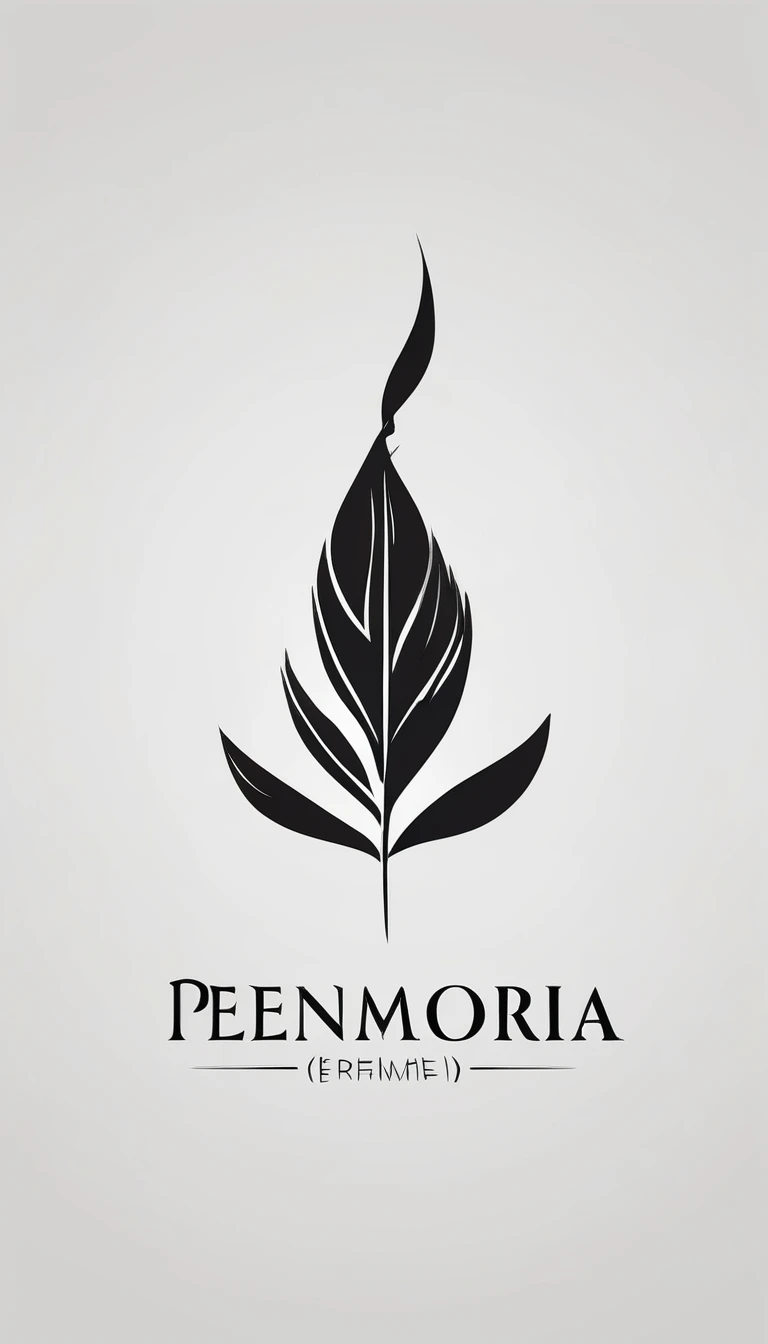 A minimal, modern, simple, cinematic logo design for the brand “Penamemoria". Create a modern, minimalistic, high-quality, logo of a memory feather. The logo must be convey a sense of dreams, stories, memories, music and imagination.