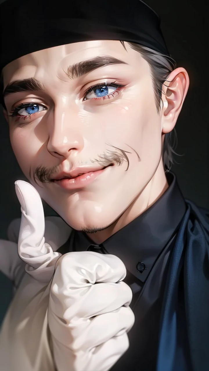 masterpiece, best quality, realistic, 1man, mature male, quiet and charming young man, 41 year old, serious look, closed mouth, portrait, extremely detailed face, cold smile, ((dark grey blue eyes)), ((short-right-swept dark white hair)), [thick eyebrows], ((suit)), handsome, full body, western, Jewish, light brown skin,