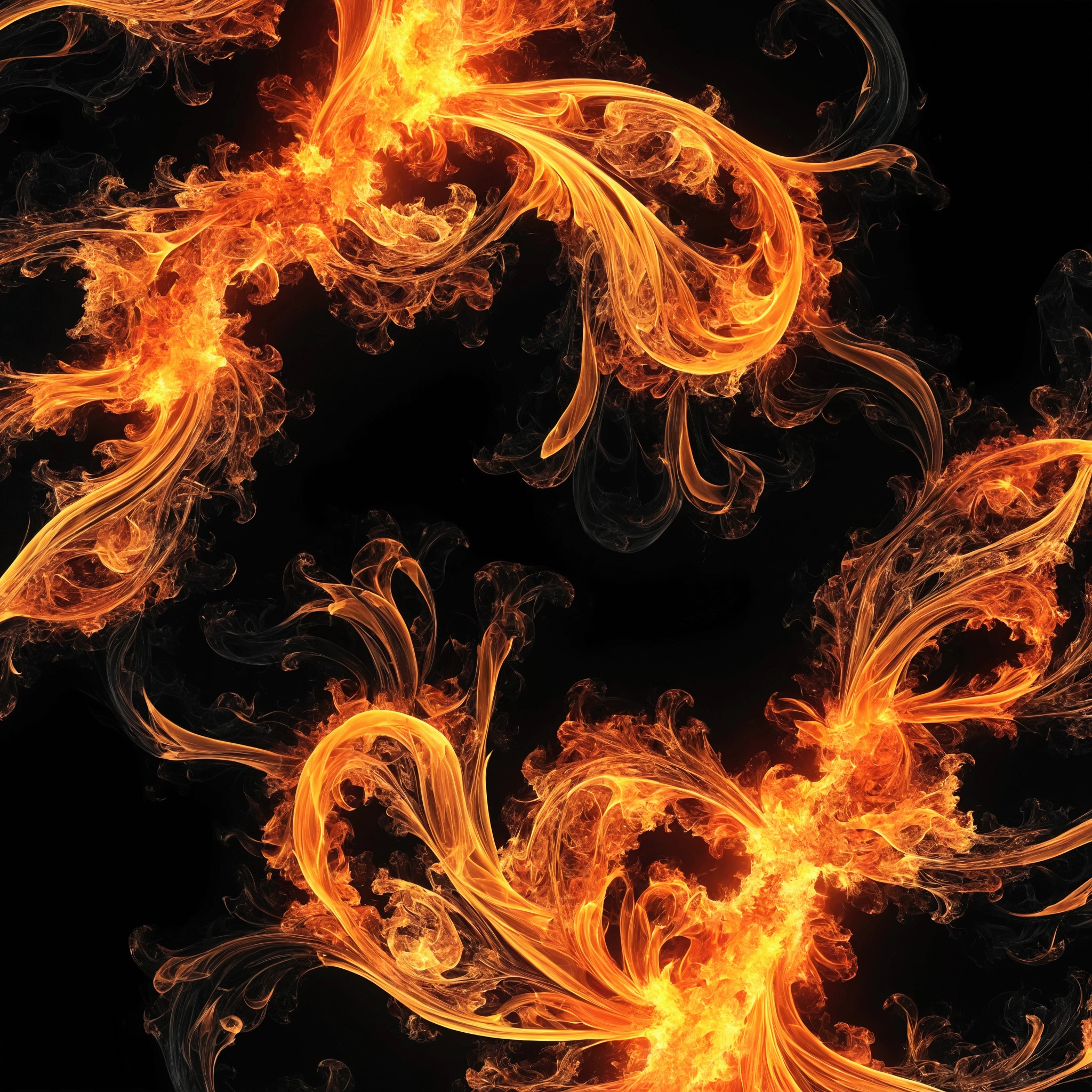 Close-up of fire on black background and black background, Frame fractals, Highly detailed generative art, Flame texture, Complex overlay flame image, Hell Background, Abstract Painting. 8k, Fractal fire background, Swirling flames in the background, Paint pours smoke, Swirling Fire, Digital Art 4K Anxiety, There&#39;s a little bit of smoke and fire., houdini algorithm generative art，fluid