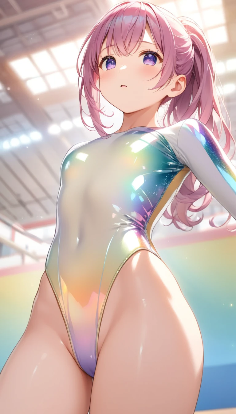 highquality illustration, masterpiece, very delicate and beautiful, attractive girl,((gymnastics leotard,tight-fit
leotard,long sleeve leotard,long_sleeve leotard,high_leg leotard,athletic leotard,floral patterns leotard,iridescent gradient leotard)), audience reactions,thin,slender body,slim,high school,gymnasium,gymnastics club,beautiful eyes,(masterpiece, best quality:1.2), highres, extremely detailed CG unity 8k wallpaper, perfect lighting, Colourful, ultra-high res,4K,ultra-detailed, photography, 8K, HDR, ,cowboy shot,