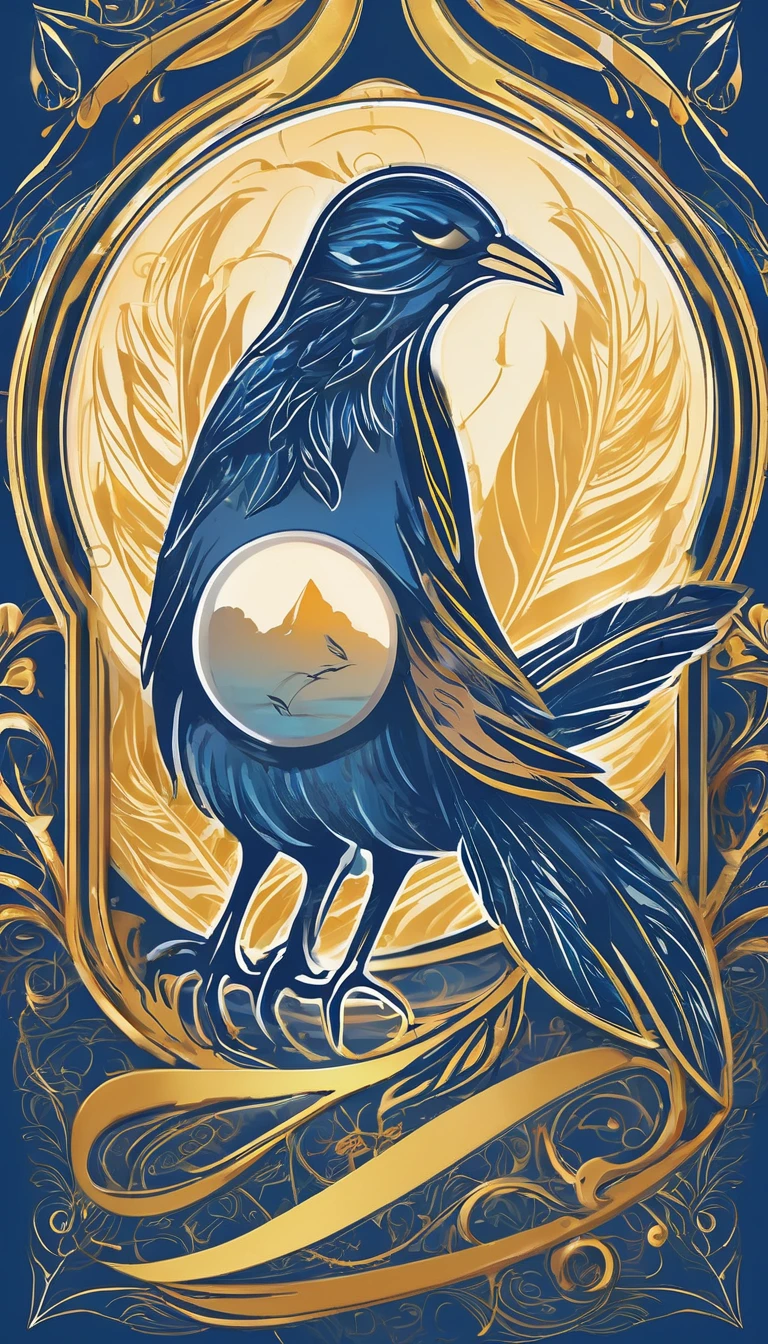 Create a cinematic, abstract symbol for a storytelling production brand based on stories and dreams called " Penamemoria". The logo should convey a fantasy theme and include the company of a boy and a feather. Fantastic, memorable, poetic, dreamy, sitting against a tree and playing guitar to a fantastic, unique, poetic white-blue-golden feather.